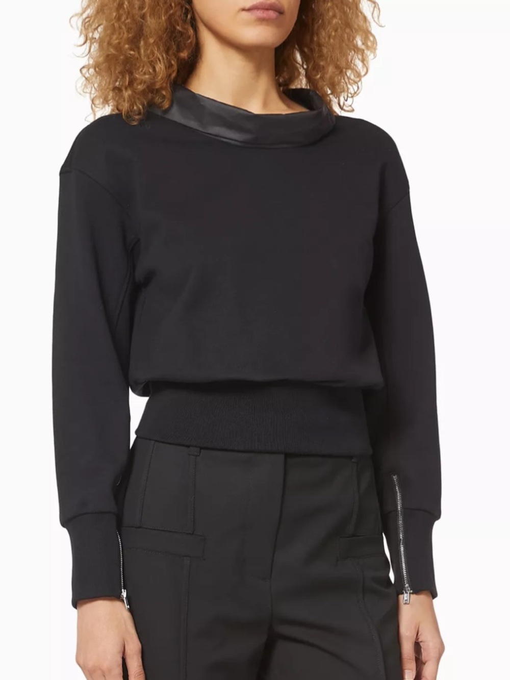 3.1 PHILLIP LIM Cowl Neck French Terry Sweatshirt Black Size S